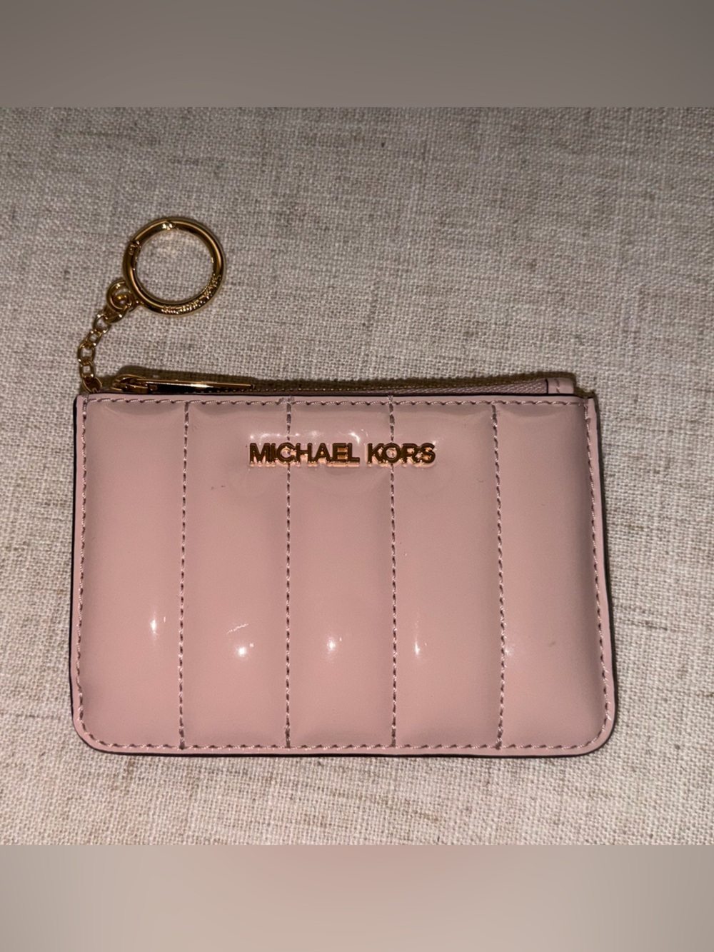 Michael Kors Blush Patent Quilted Card Pouch with Keyring